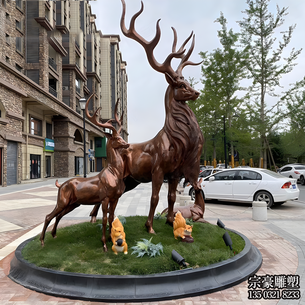 銅雕鹿小區(qū)景觀動物雕塑 銅雕鹿小區(qū)景觀動物雕塑